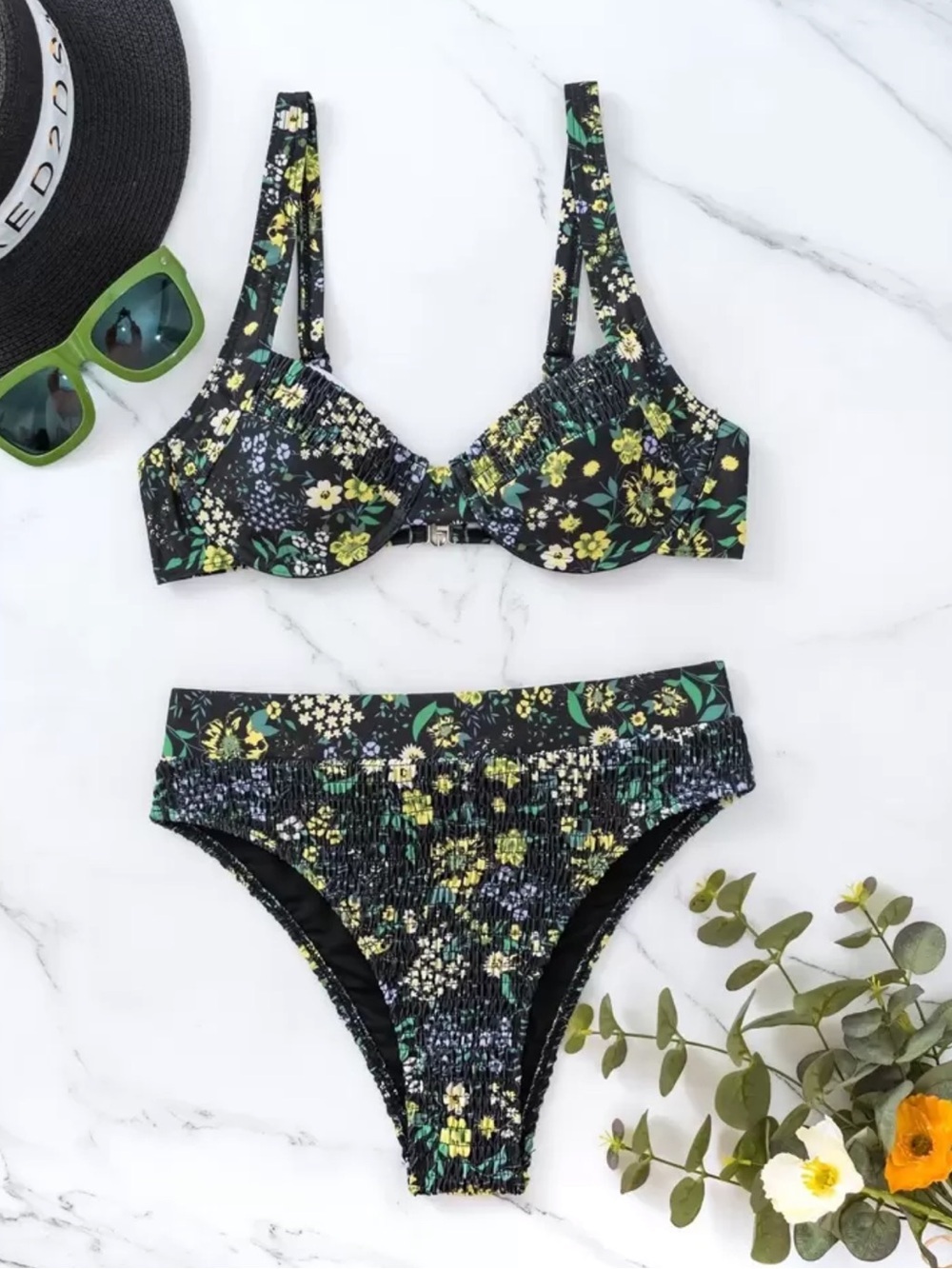 SHEIN Swim Floral Smocked Underwire Bikini Set | NWT | XL - Picture 2 of 7